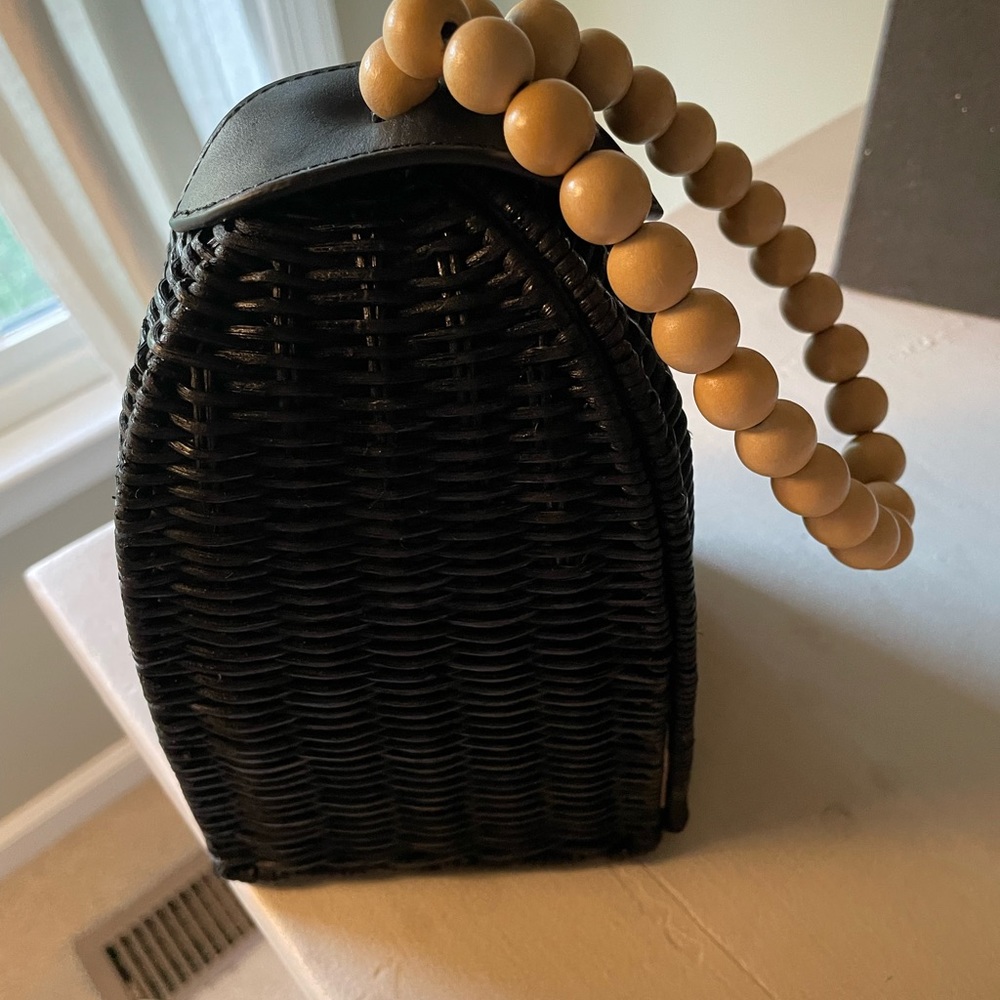 Ulla Johnsom adorable BRAND NEW black straw trapeze hand-held bag